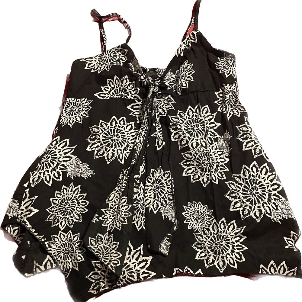 Black and White Floral Scarf Tank Top